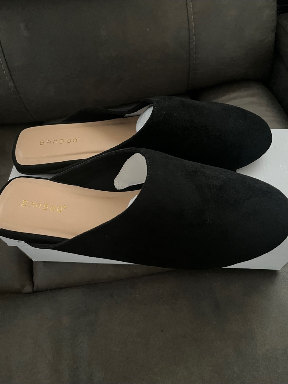 BAMBOO Black Suede Slip-On Mules for Women